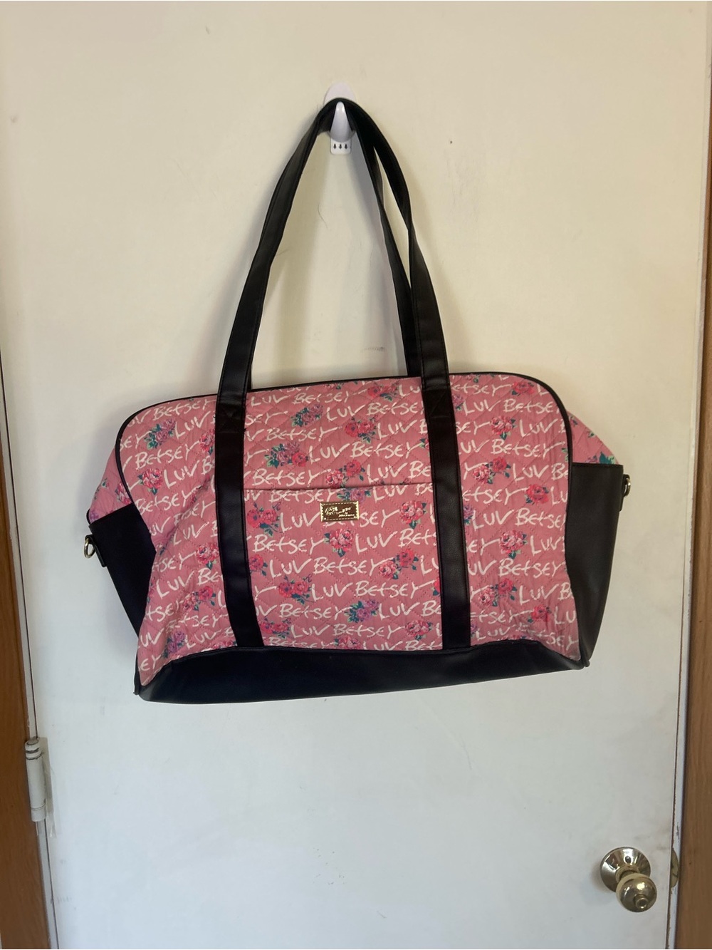 Betsey Johnson Pink LUV Logo Travel Tote with Black Trim